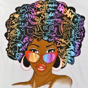 Afro Queen Multicolor Graphic Print T-shirt sz S